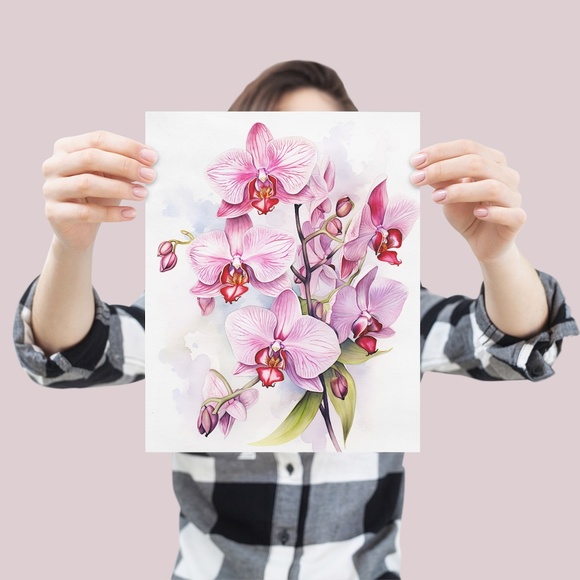 Watercolor Orchids Wall Art Illustration Print Poster Unframed - Picture 4 of 6